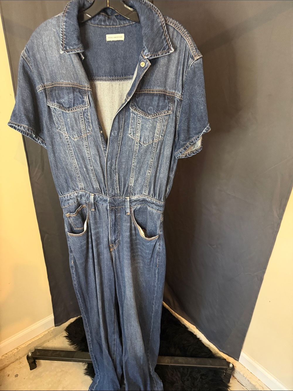 Good American Denim Jumpsuit with Front Pockets - Blue